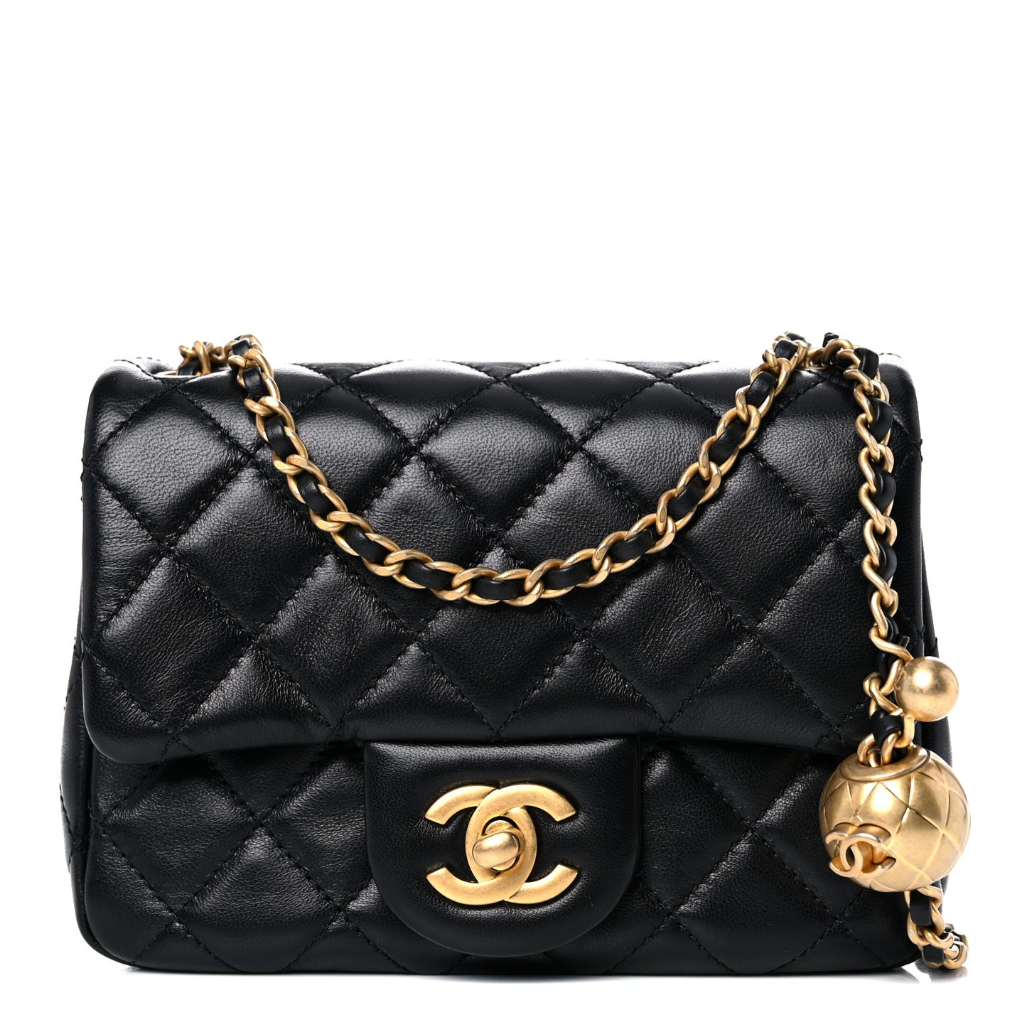 Lambskin Quilted Mini Pearl Crush Flap Black