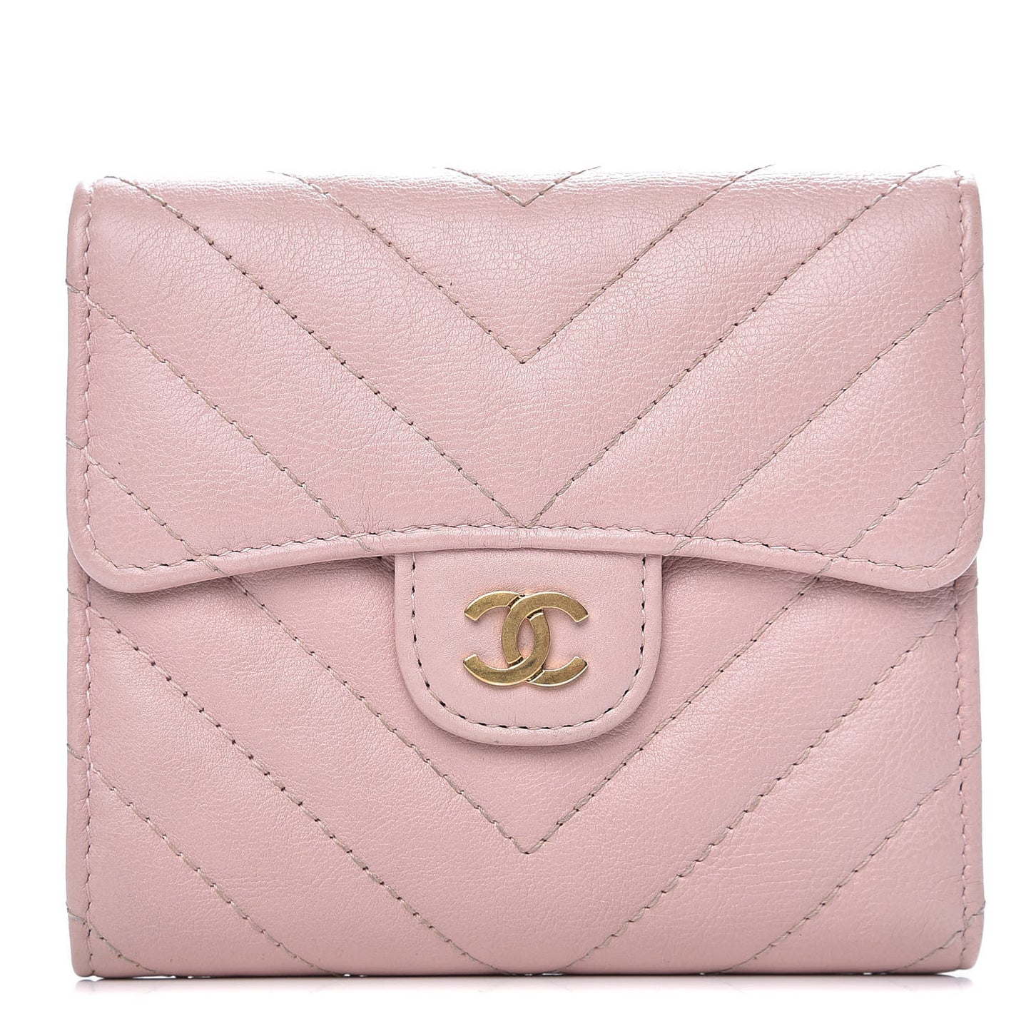 Calfskin Chevron Quilted Compact Flap Wallet Pink
