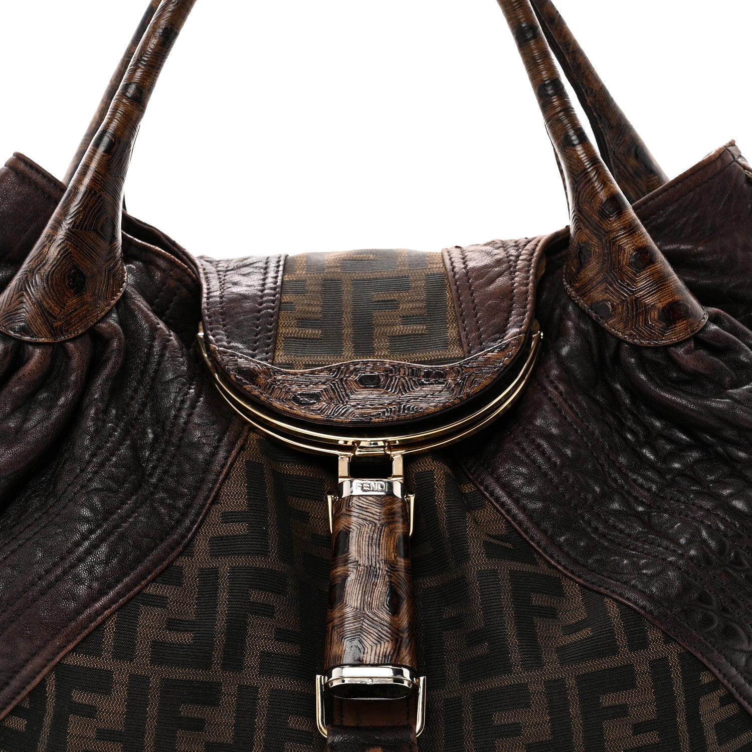 Fendi Zucca Nappa Nuvolata Vitello Tortuga Spy Tobacco Moro 8 of 10