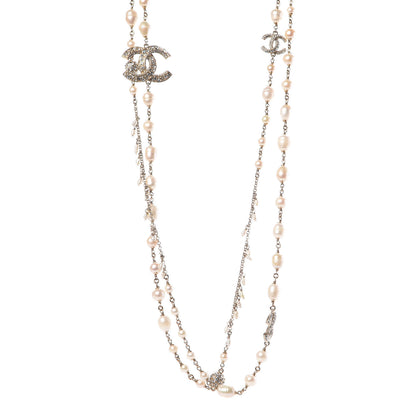 Chanel Crystal Pearl CC Long Necklace Gold 1 of 6