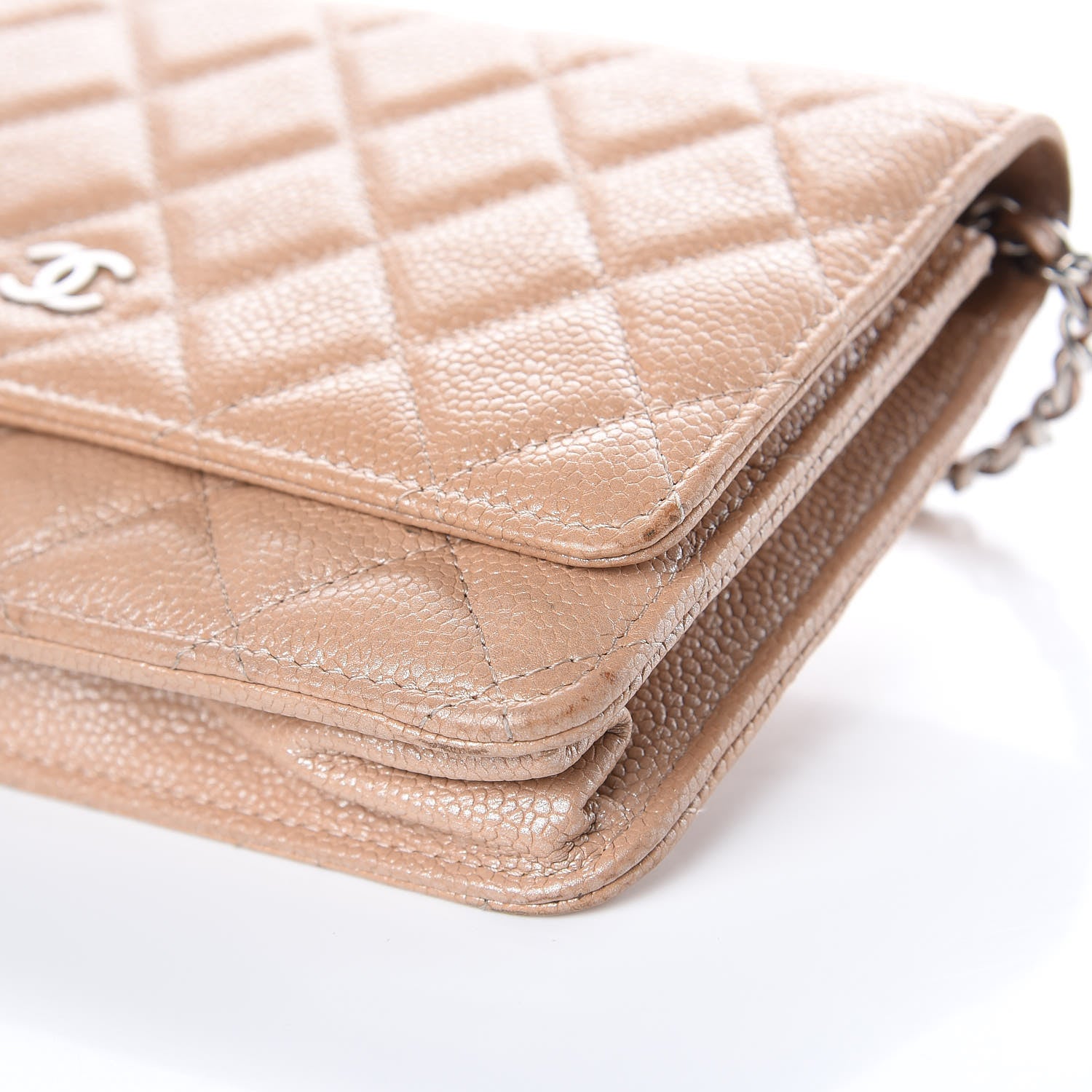 Chanel Metallic Caviar Quilted Wallet on Chain WOC Beige 9 of 17