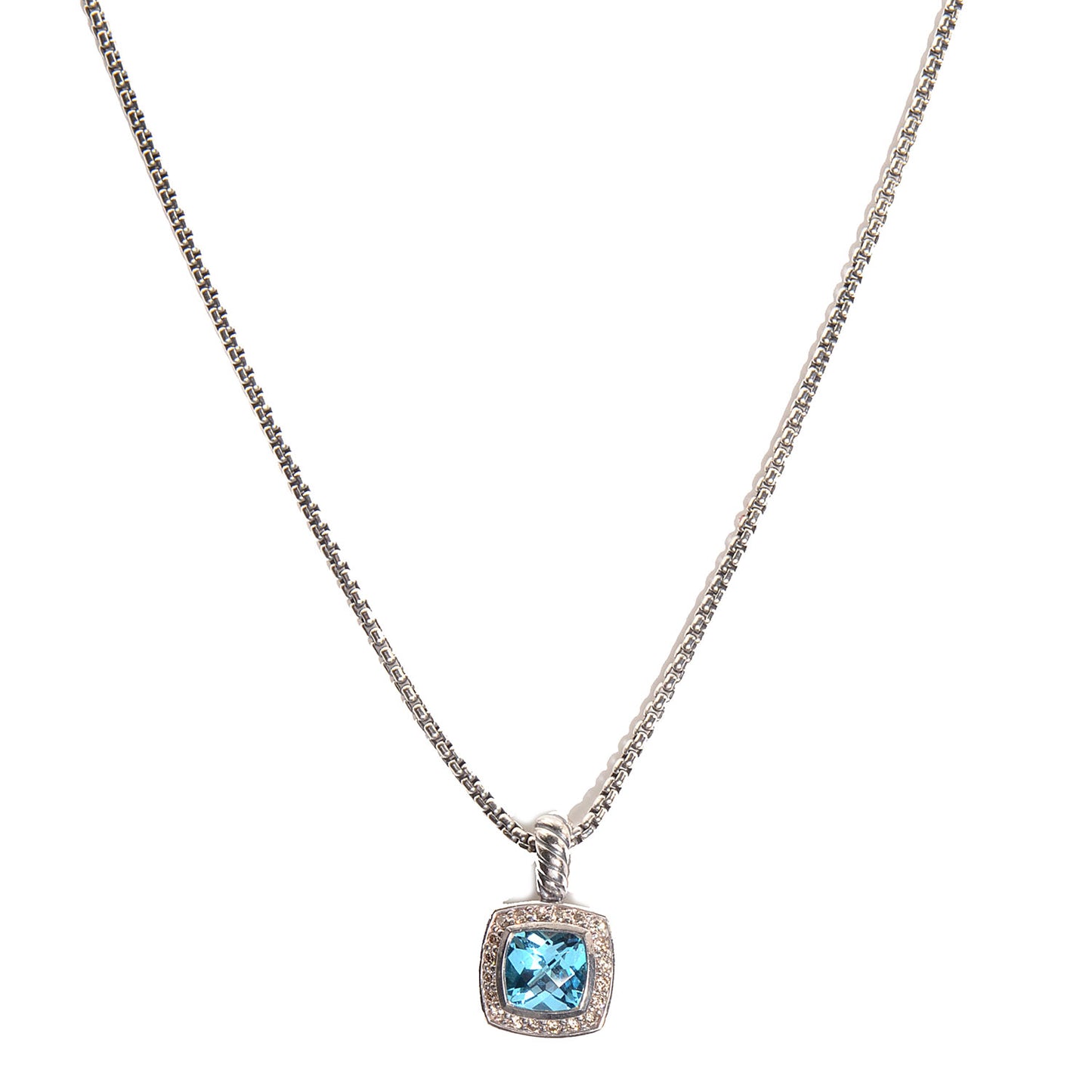 Sterling Silver Diamond Blue Topaz 7mm Petite Albion Pendant Necklace