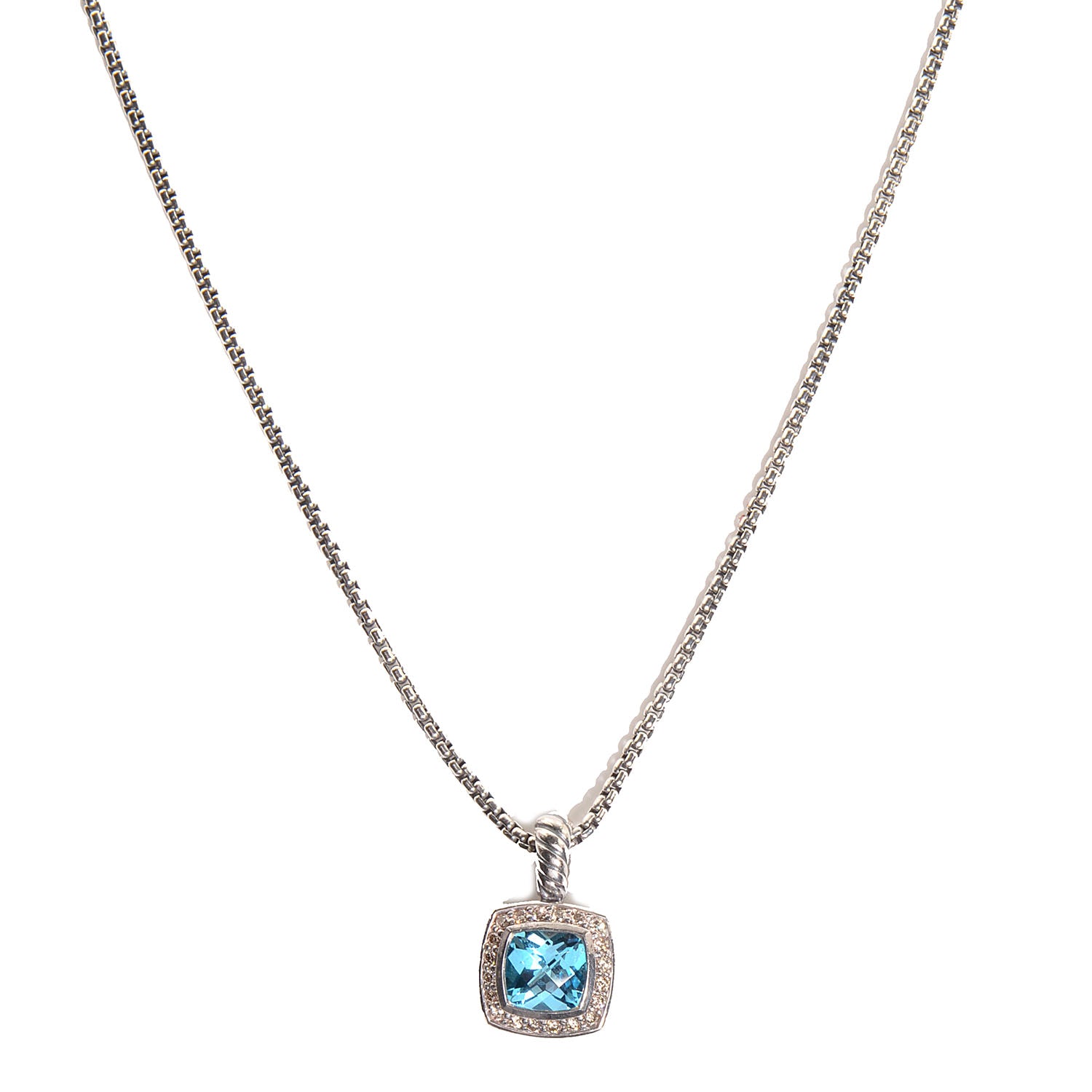 David Yurman Sterling Silver Diamond Blue Topaz 7mm Petite Albion Pendant Necklace 1 of 5