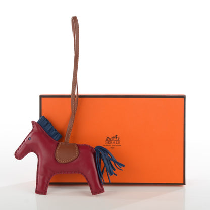 Hermes Milo Lambskin Grigri Rodeo Horse Bag Charm MM Rubis Bleu de Malte Fauve 3 of 4