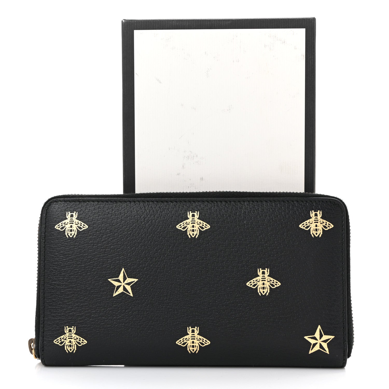 Gucci Dollar Calfskin Bee Star Zip Around Wallet Black 9 of 9