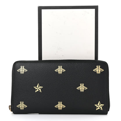 Gucci Dollar Calfskin Bee Star Zip Around Wallet Black 9 of 9