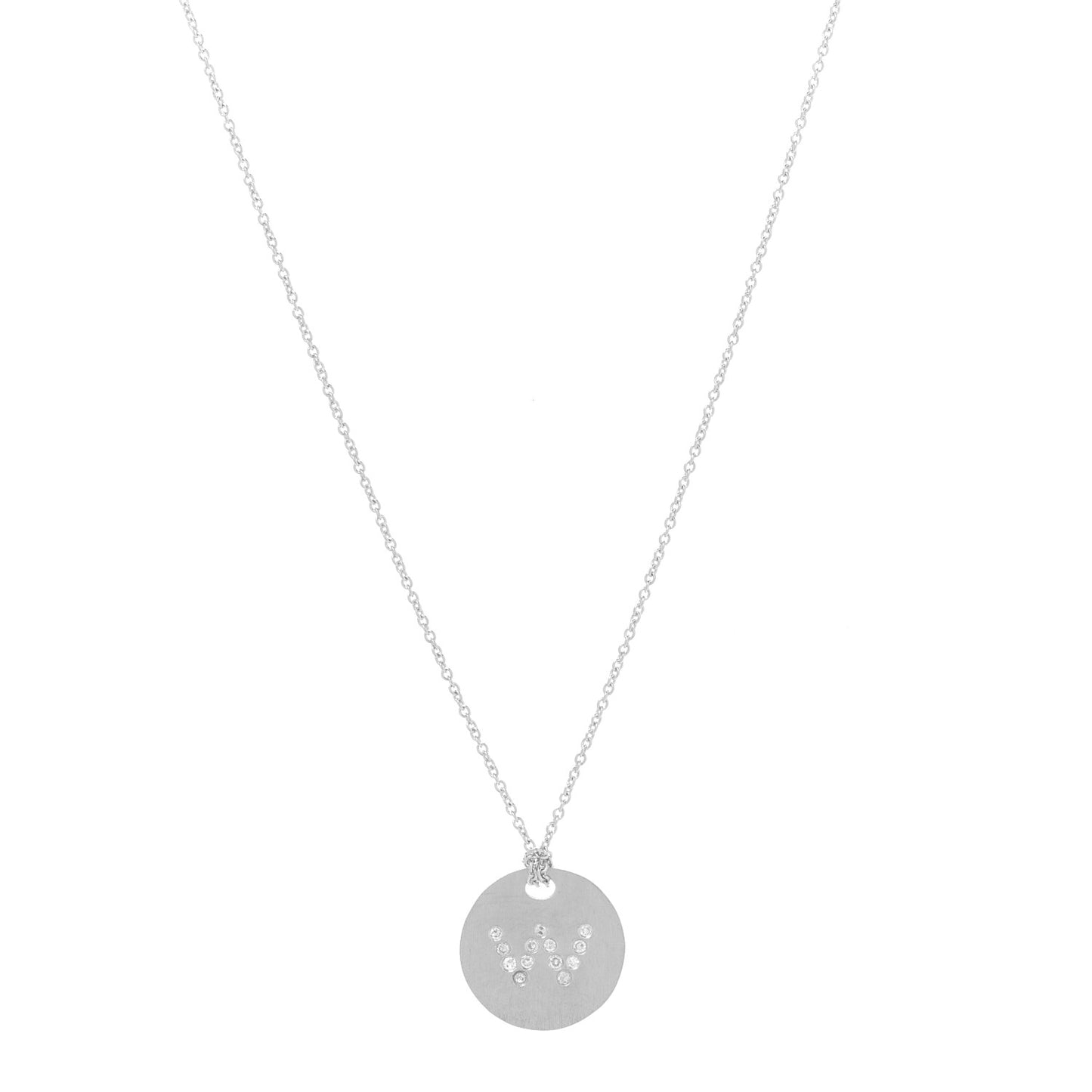 18K White Gold Diamond Tiny Treasures Initial W Pendant Necklace