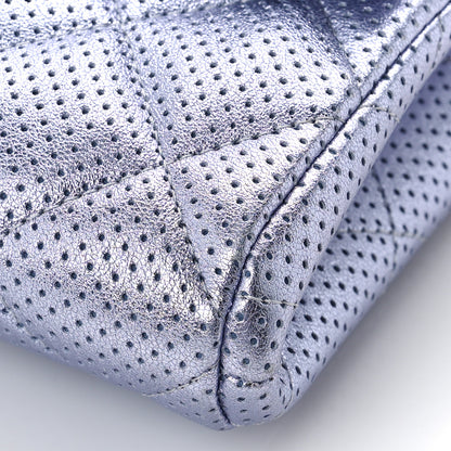Chanel Metallic Perforated Lambskin Quilted Clutch With Chain Flap Silver 9 of 10