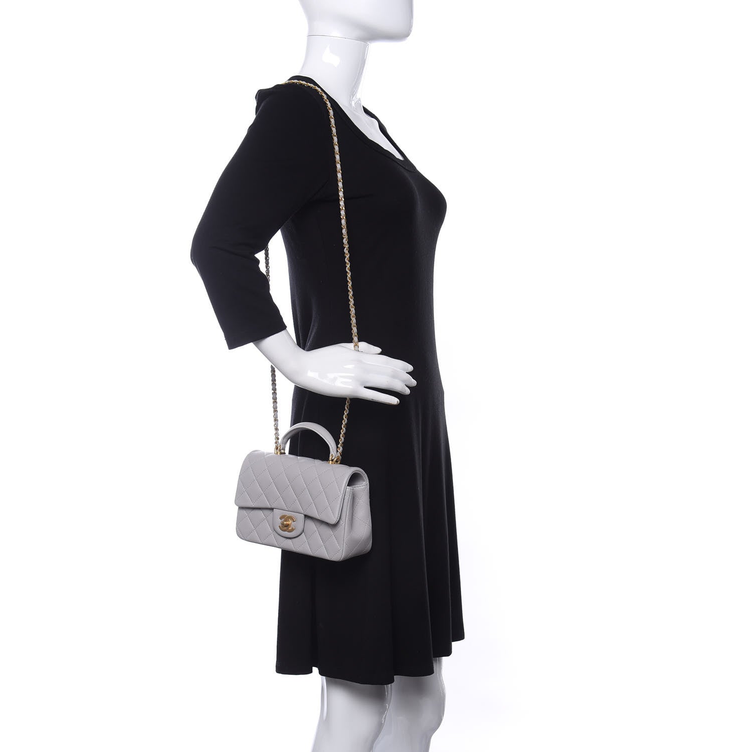 Chanel Lambskin Quilted Mini Top Handle Rectangular Flap Grey 2 of 11