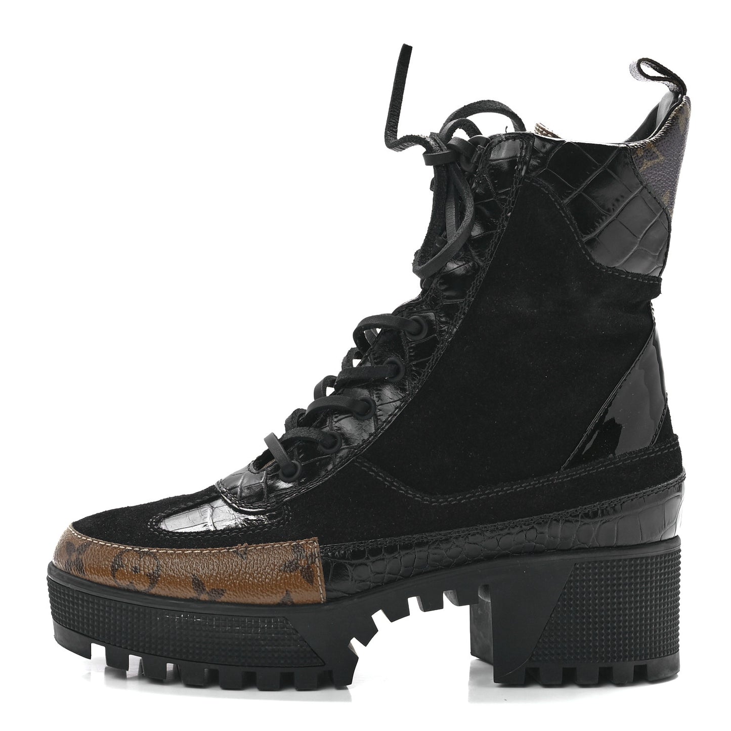 Suede Calfskin Monogram Laureate Platform Desert Boots 37 Black