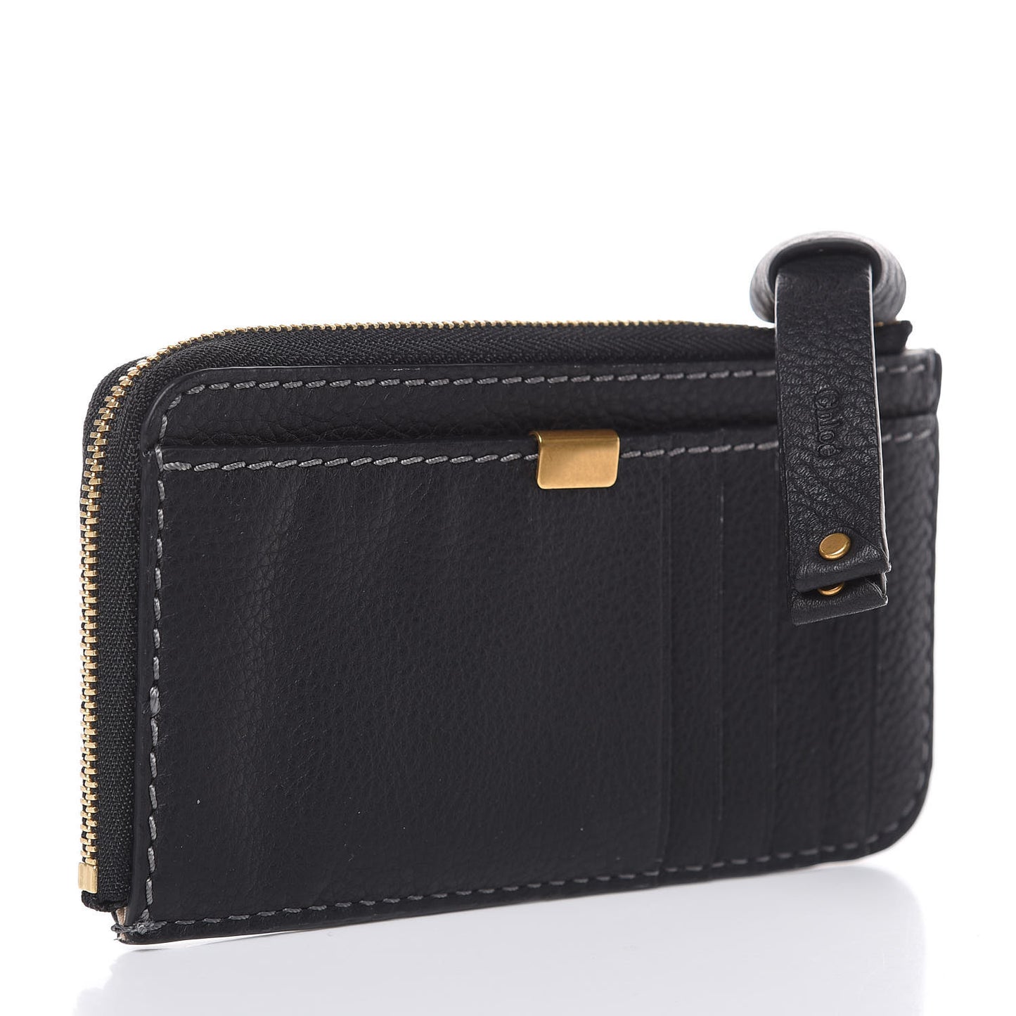 Grained Calfskin Medium Marcie Zip Card Holder Black