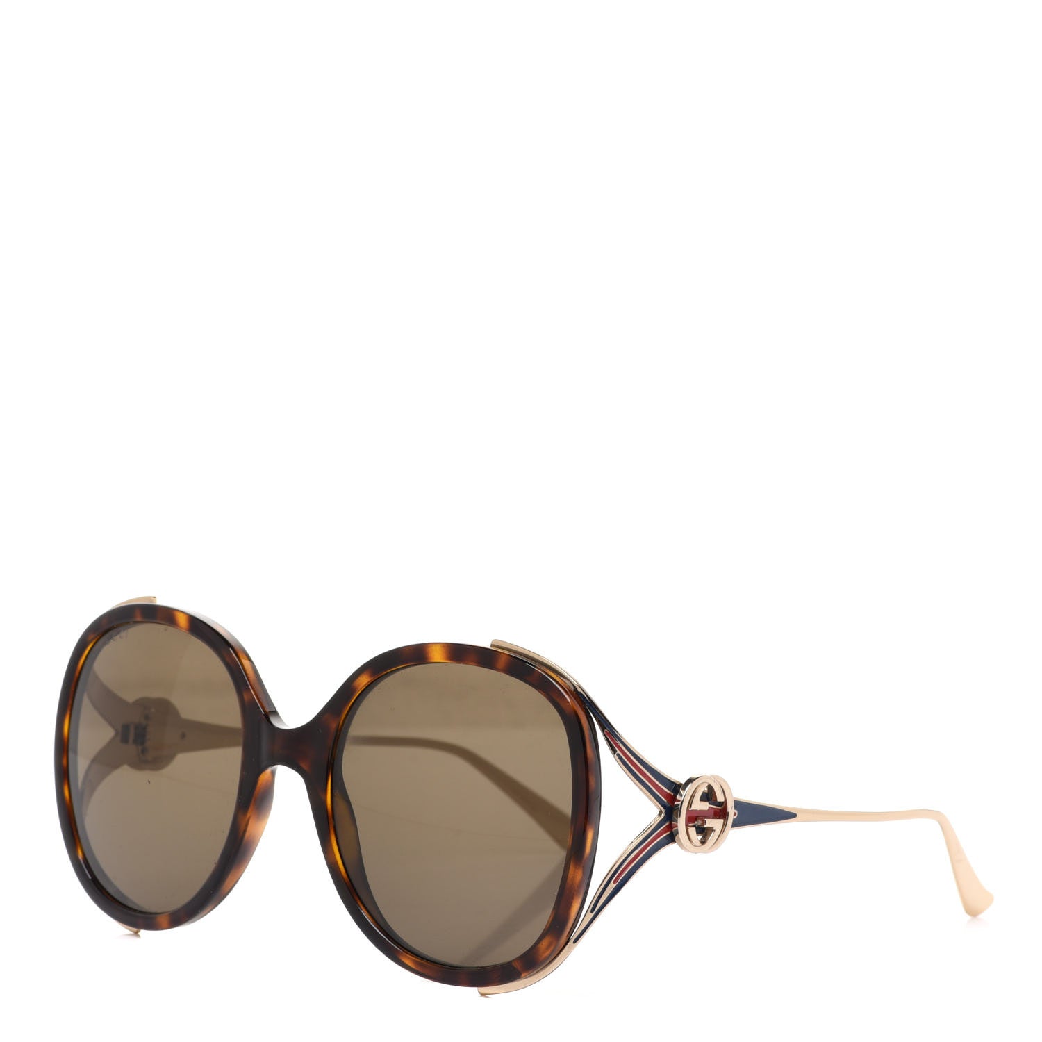 Gucci Oversized Round Frame GG0225S Sunglasses Tortoise 1 of 7