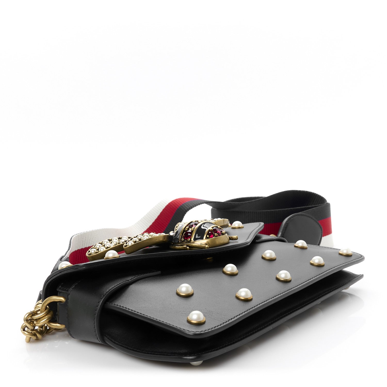 Gucci Nappa Pearl Studded Mini Queen Margaret Broadway Shoulder Bag Black 4 of 10