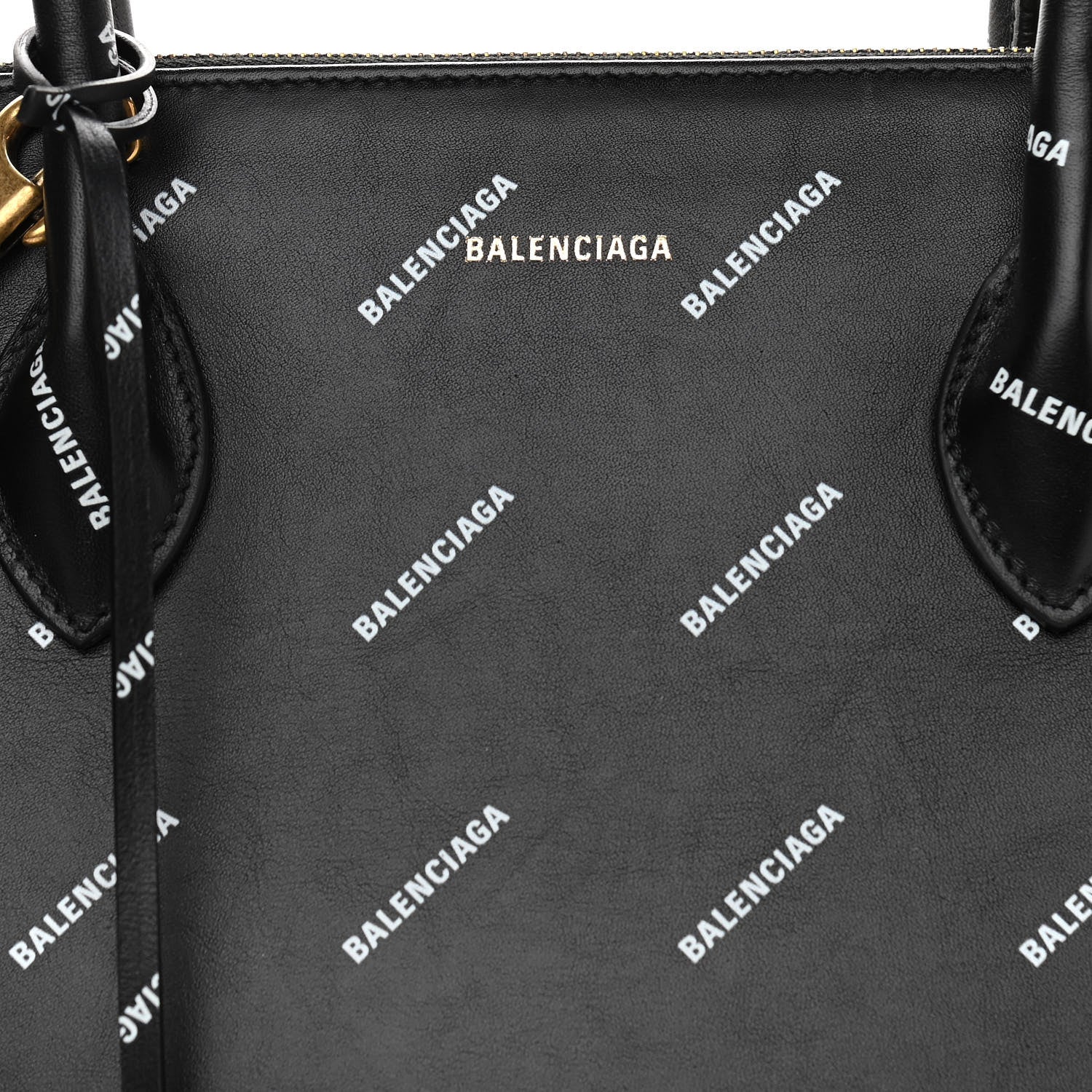 Balenciaga Calfskin Allover Logo M Ville Top Handle Bag Black 8 of 11