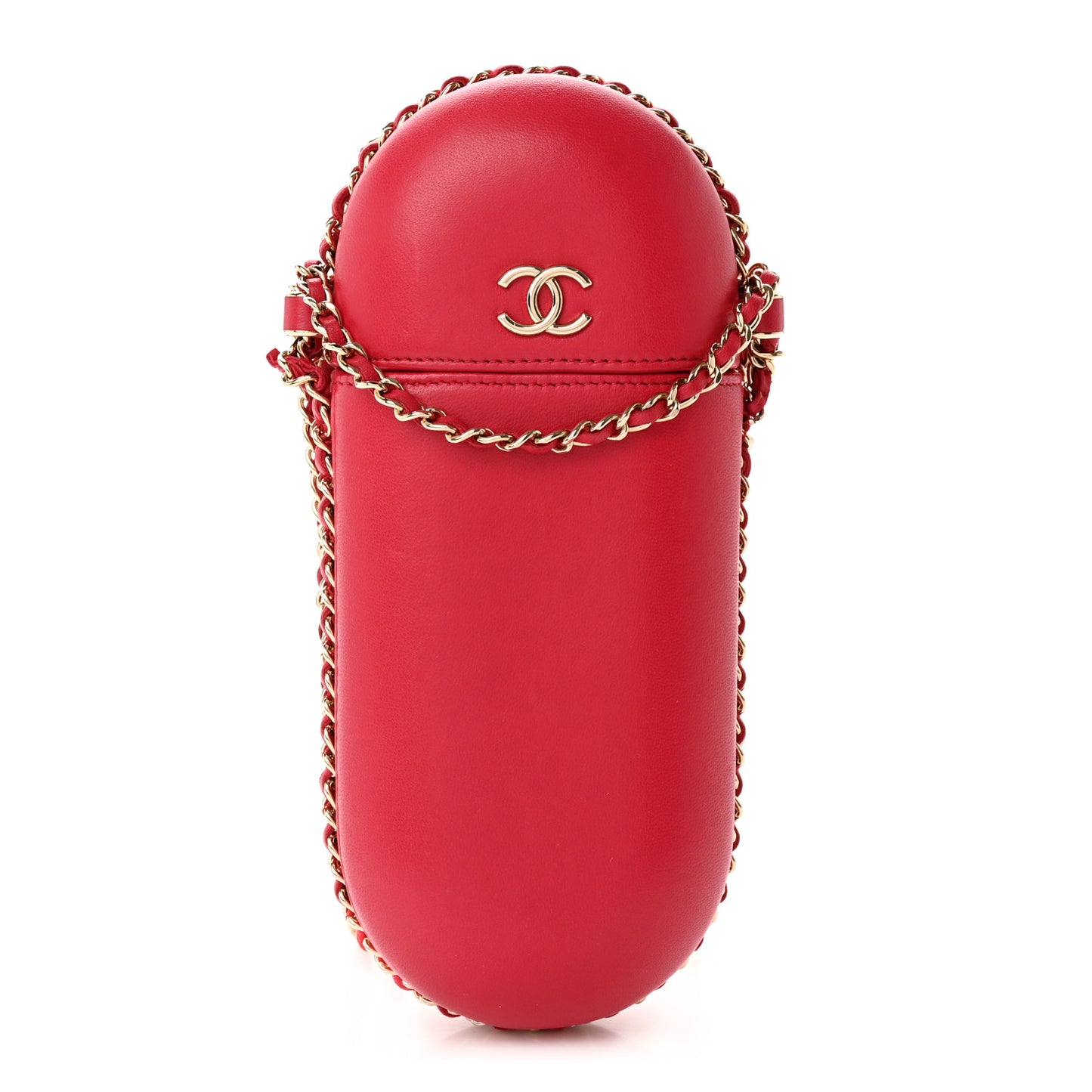 Lambskin Chain Around Phone Holder Red