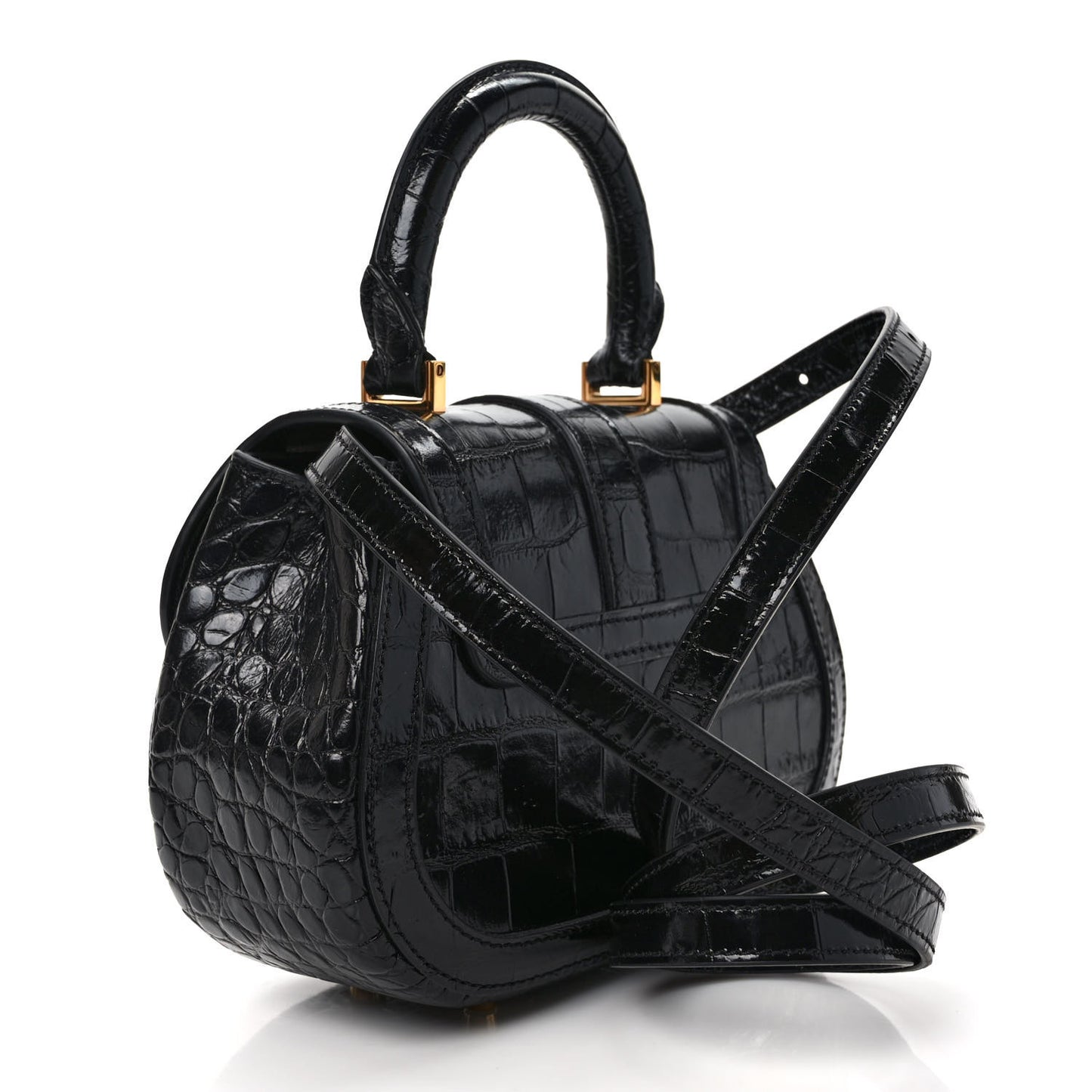 Calfskin Crocodile Embossed Greca Goddess Mini Top Handle Bag Black