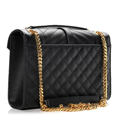 Saint Laurent Grain De Poudre Textured Mixed Matelasse Triquilt Medium Monogram Satchel Black 3 of 17