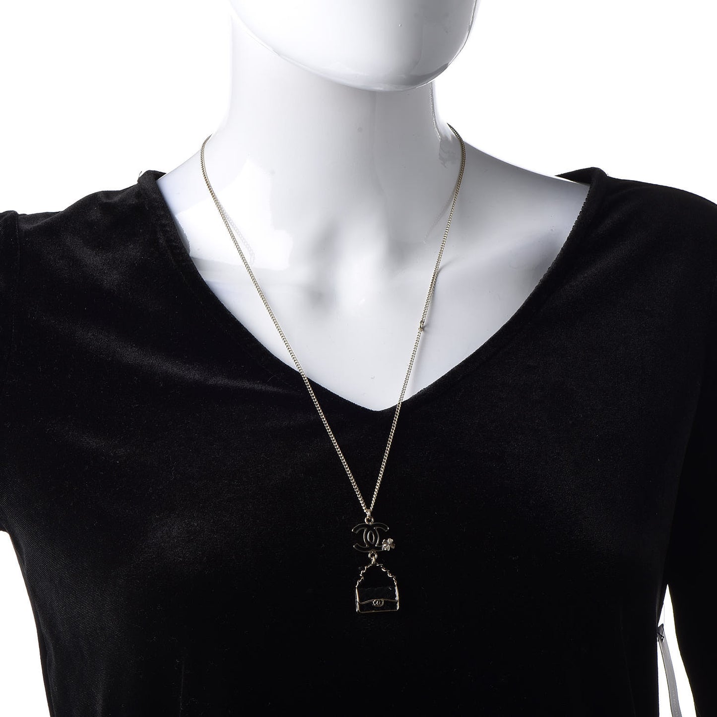 Enamel Charming Chic Classic Flap CC Charm Necklace Black