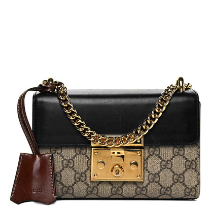 Gucci GG Supreme Monogram Calfskin Small Padlock Shoulder Bag Beige Black Cuir 1 of 10