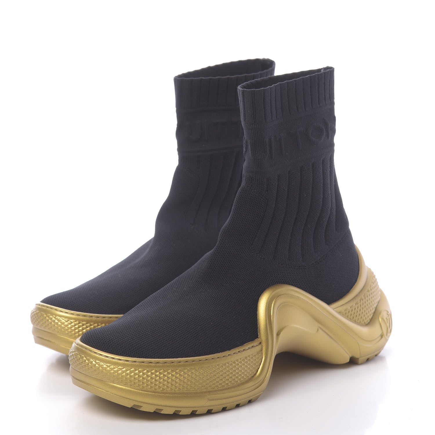 Louis Vuitton Stretch Textile Monogram LV Archlight Sneaker Boots 36 Black Gold 3 of 7