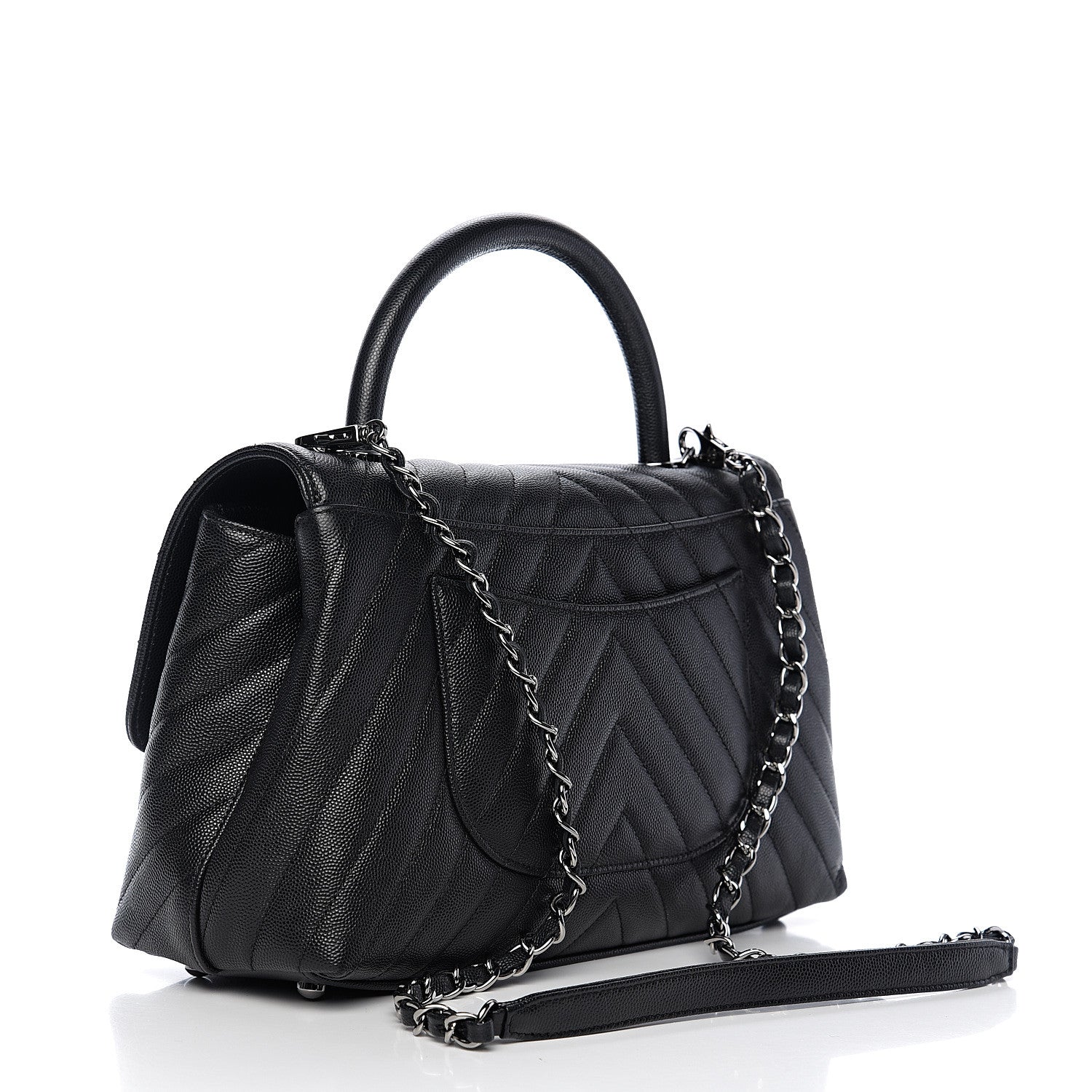Chanel Caviar Chevron Quilted Small Coco Handle Flap Black 2 of 10