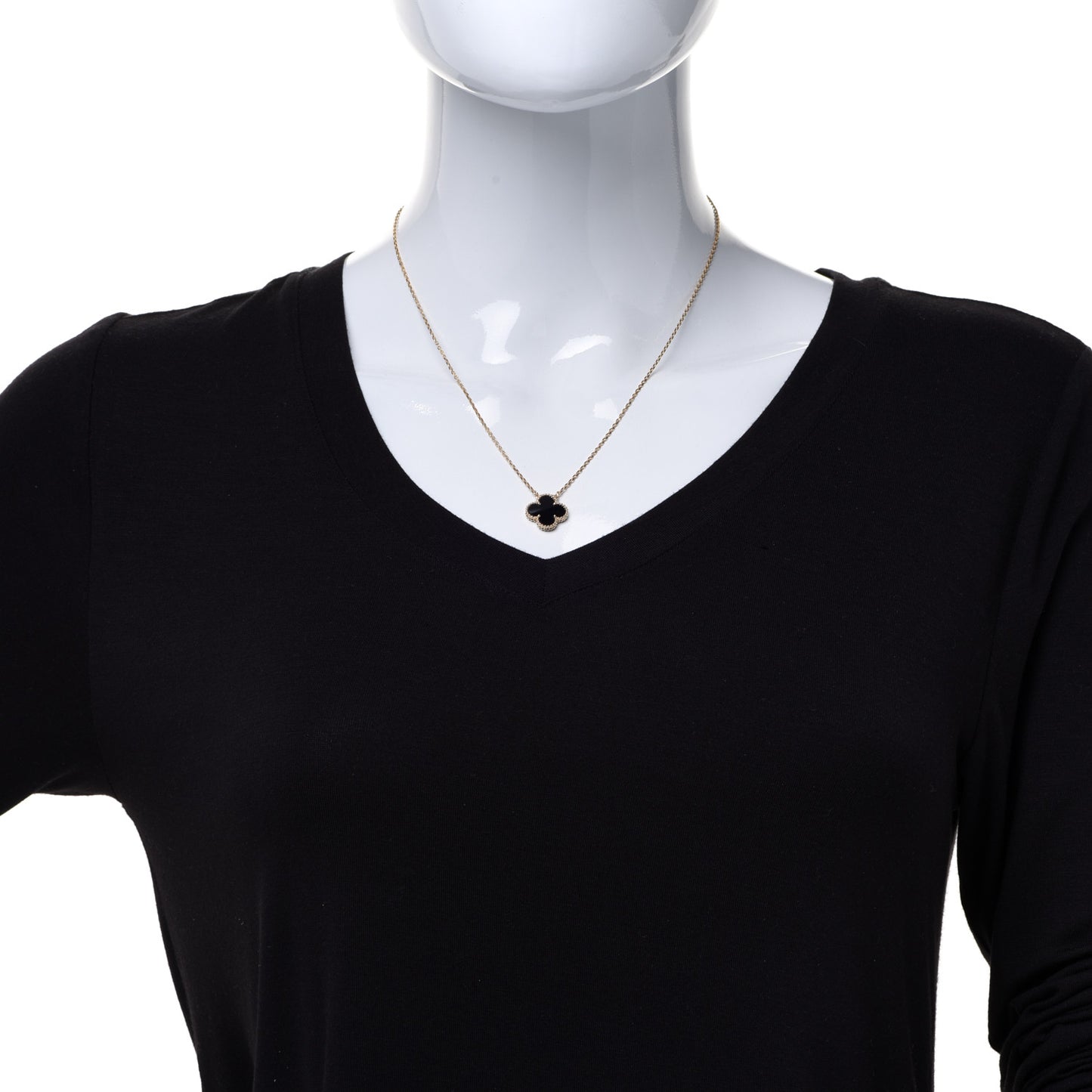 18K Yellow Gold Black Onyx Vintage Alhambra Pendant Necklace