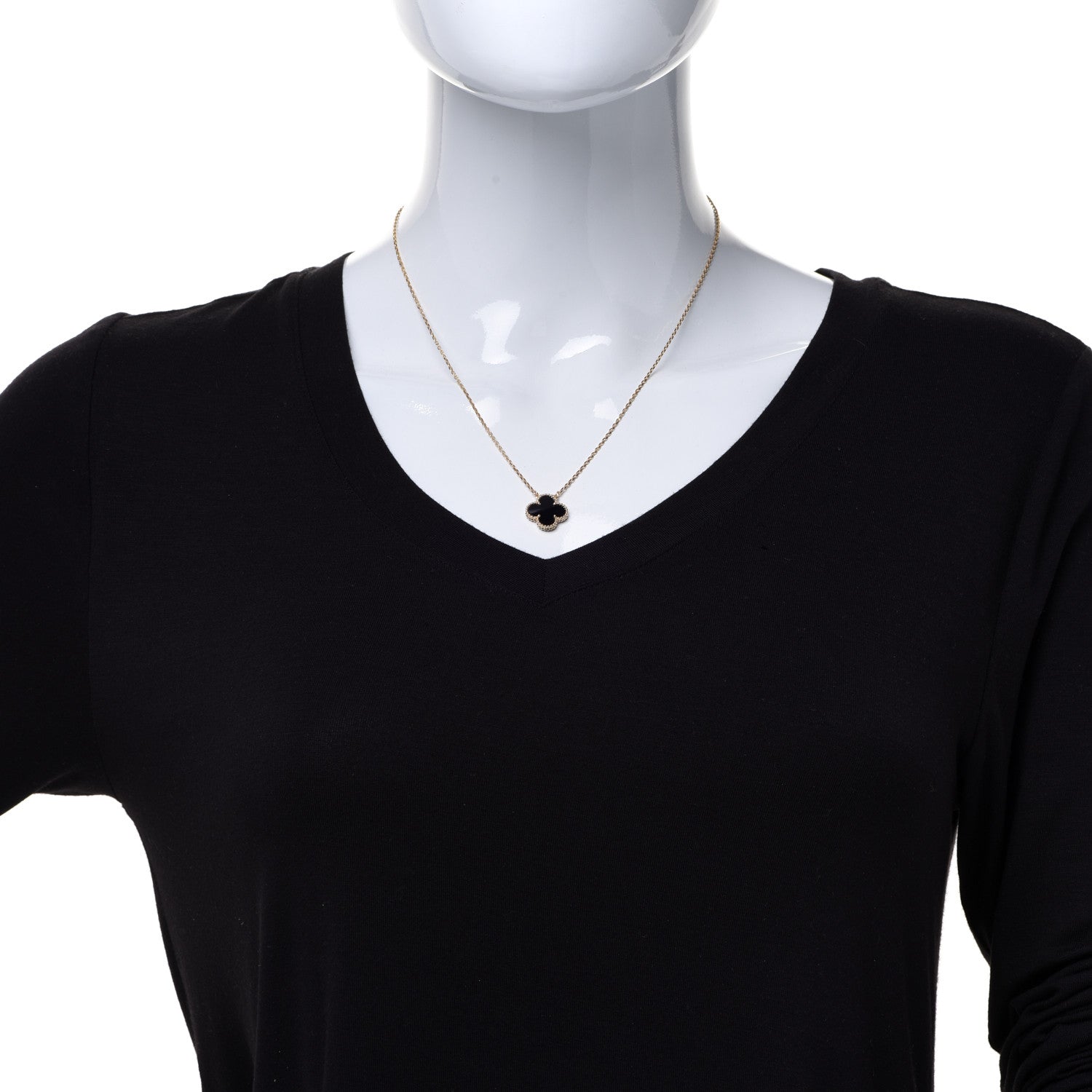 Van Cleef & Arpels 18K Yellow Gold Black Onyx Vintage Alhambra Pendant Necklace 2 of 6