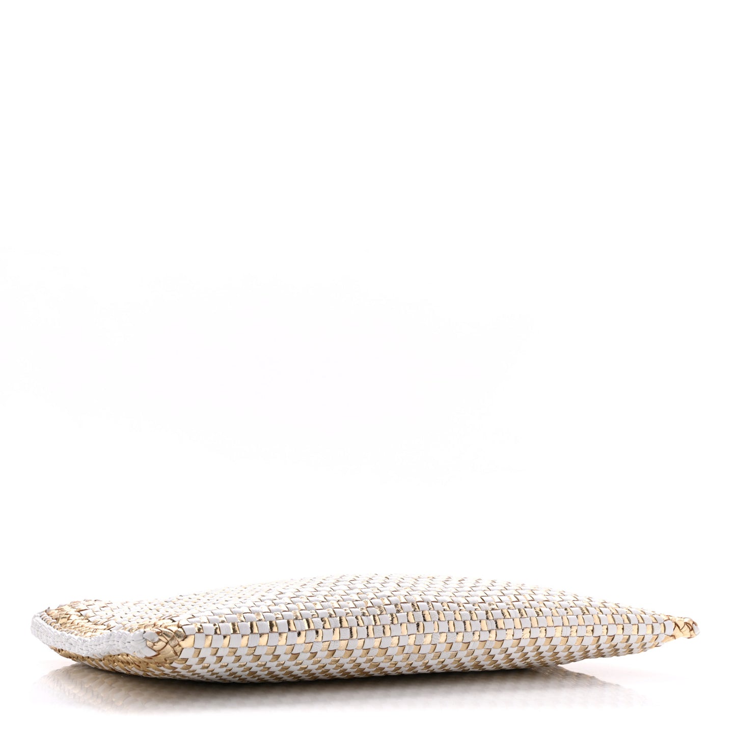 Goatskin Woven Zip Clutch Oro White