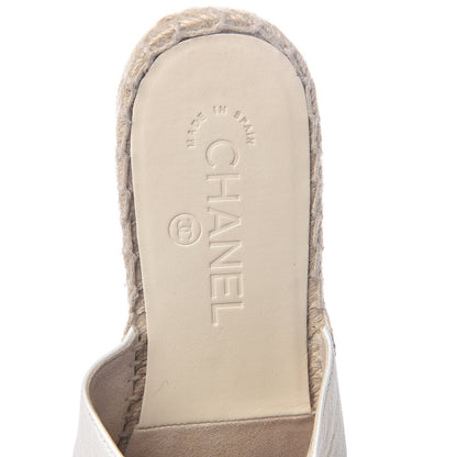 Chanel Iridescent Goatskin CC Espadrille Mules 37 Ivory Black 5 of 7
