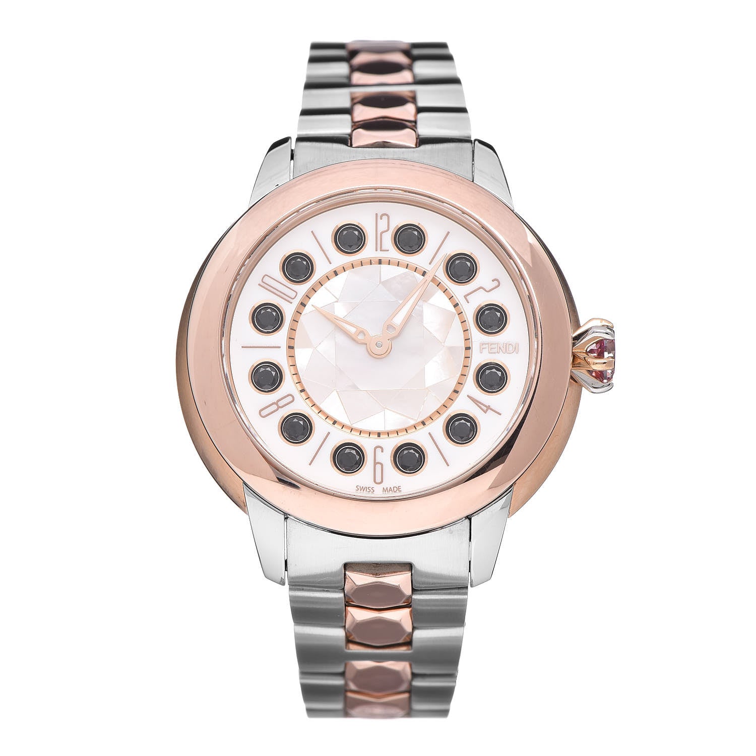 Fendi Stainless Steel Mother of Pearl Topaz Spinel 33mm Ishine Rotating Gem Two Tone Quartz Watch 3 of 9