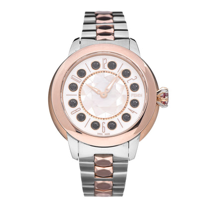 Fendi Stainless Steel Mother of Pearl Topaz Spinel 33mm Ishine Rotating Gem Two Tone Quartz Watch 3 of 9