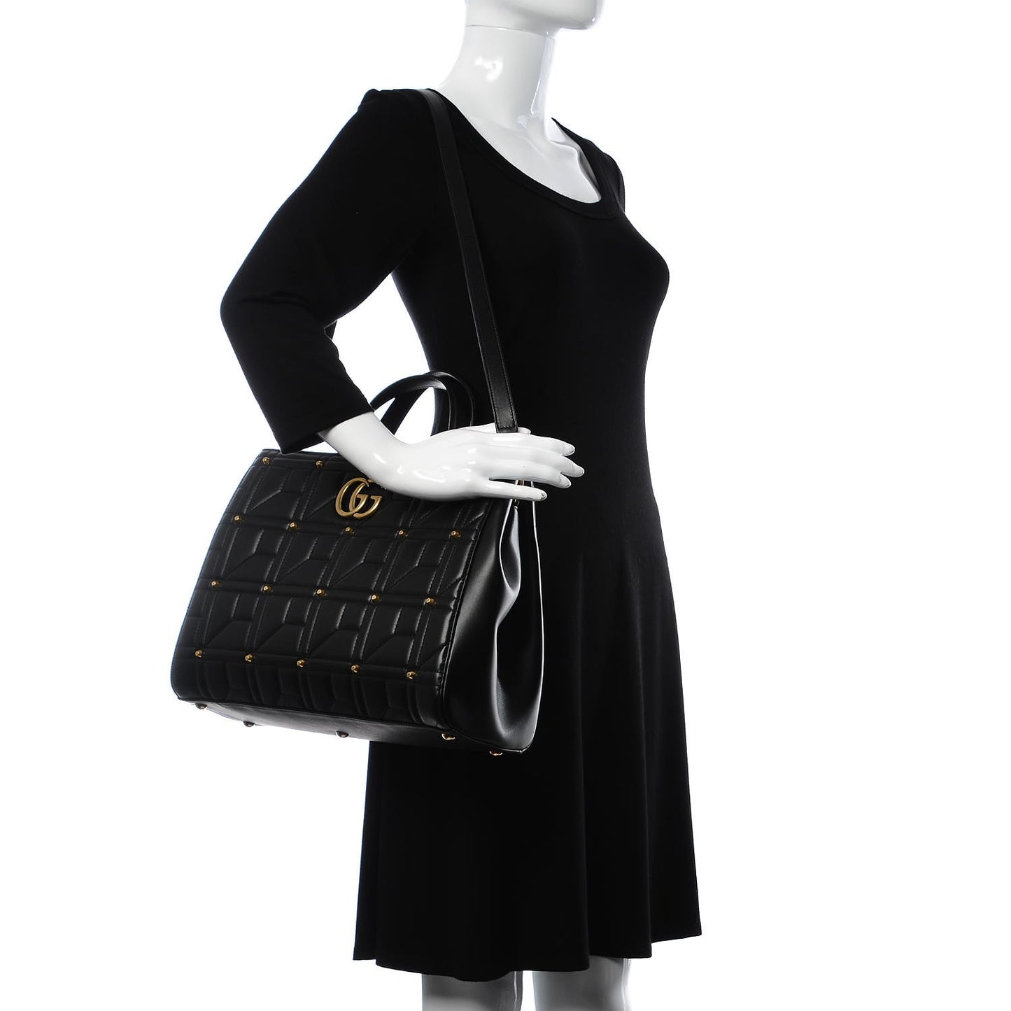 Calfskin Matelasse Studded Medium GG Marmont Tote Black