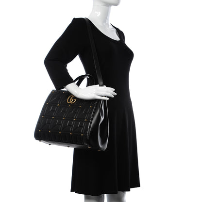 Gucci Calfskin Matelasse Studded Medium GG Marmont Tote Black 2 of 8