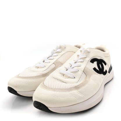 Chanel Calfskin Mesh Suede Mens CC Sneakers 45 White Black 3 of 11