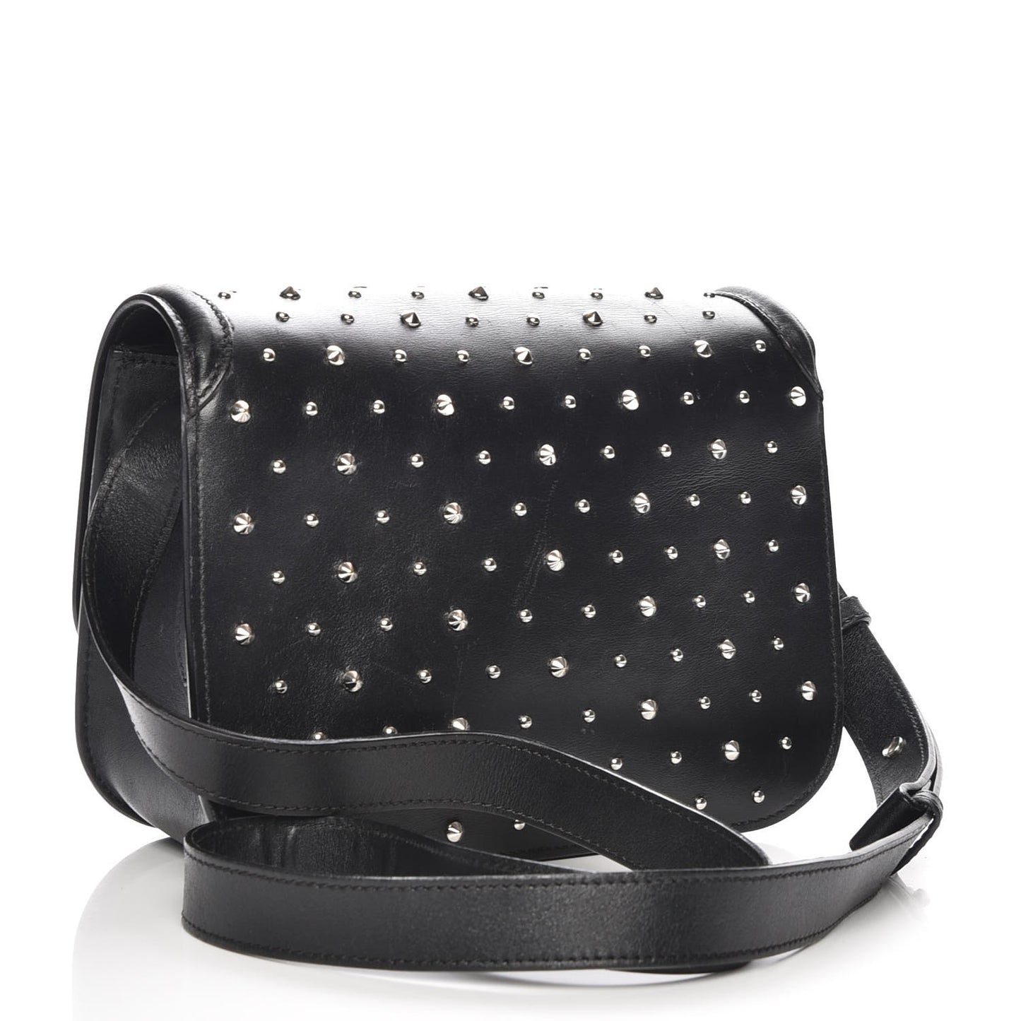 Calfskin Studded Small Padlock Crossbody Bag Black