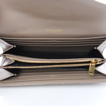 Saint Laurent Grain De Poudre Matelasse Chevron Monogram Flap Wallet Taupe 4 of 9