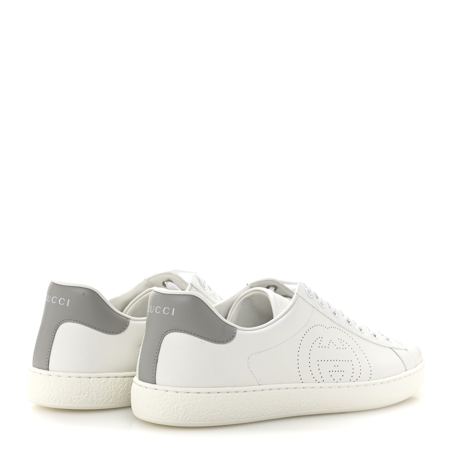 Calfskin Interlocking G Perforated Mens Ace Sneakers 10 White Grey Sky