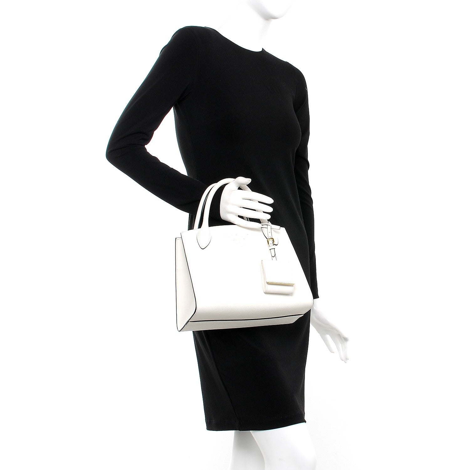 Prada Saffiano Cuir Calfskin Small Monochrome Top Handle Tote White 3 of 8