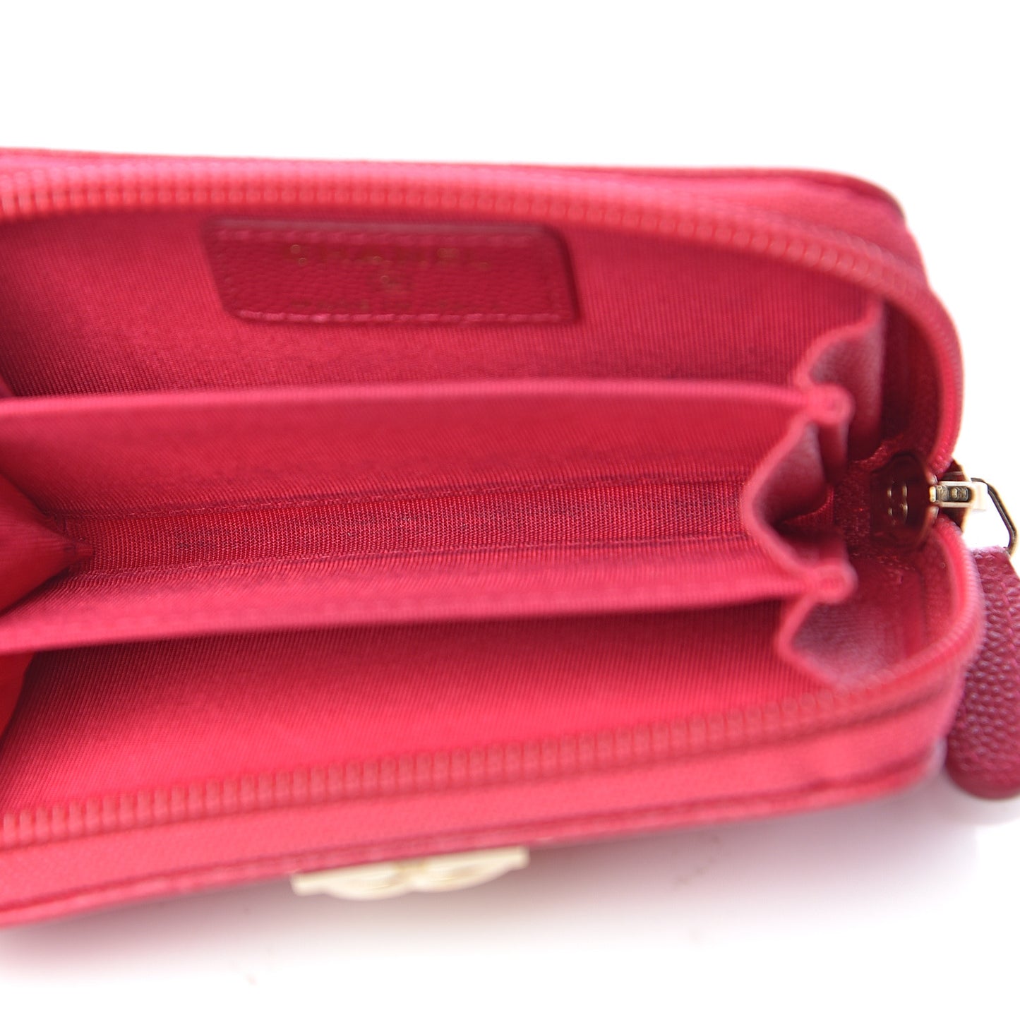 Caviar Quilted Boy Zip Around Coin Purse Wallet Dark Red