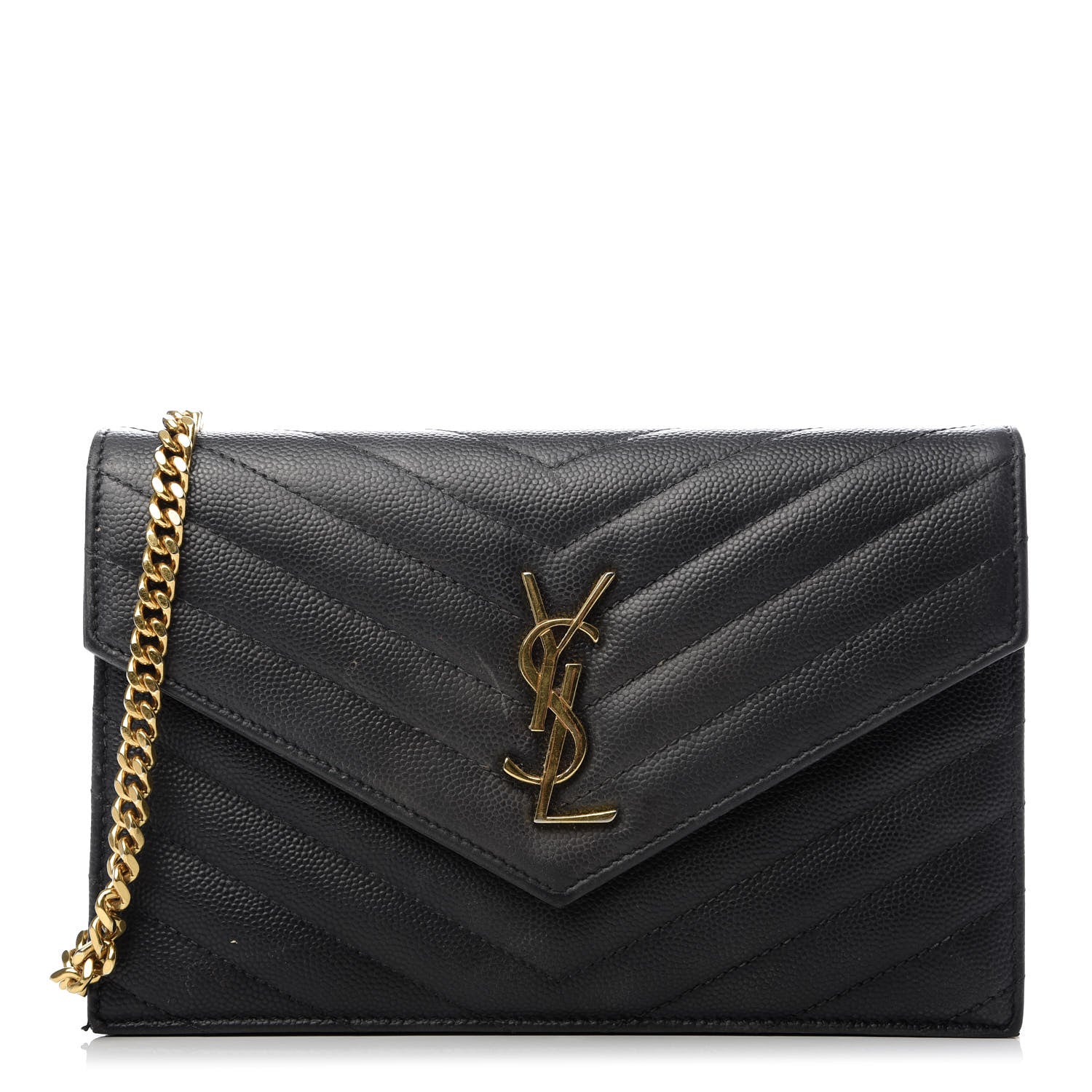 Saint Laurent Grain De Poudre Matelasse Chevron Monogram Chain Wallet 1 of 10