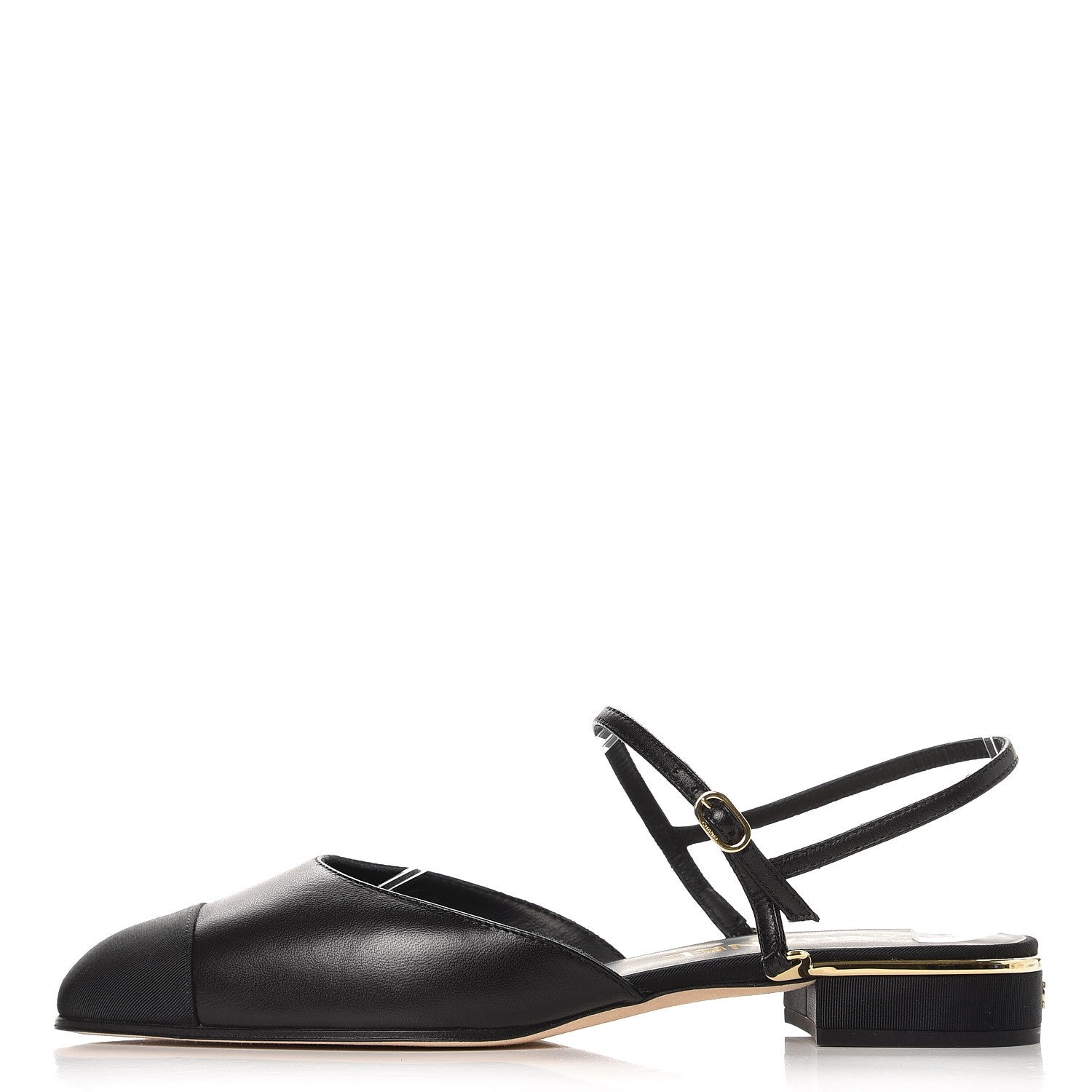 Chanel Lambskin Grosgrain Cap Toe CC Slingback Sandals 38.5 Black 1 of 10