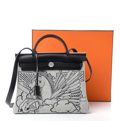 Hermes Vache Hunter Toile H Pegase Pop Herbag Zip Retourne 31 PM Bleu Indigo Ecru Black 11 of 11