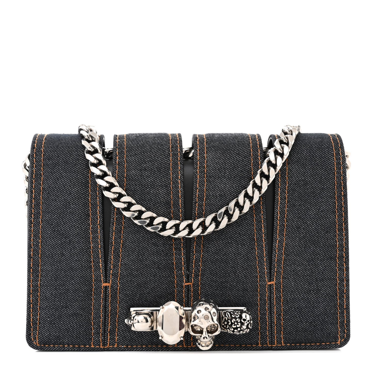 ALEXANDER MCQUEEN Denim Calfskin Small Slash Bag Blue Black