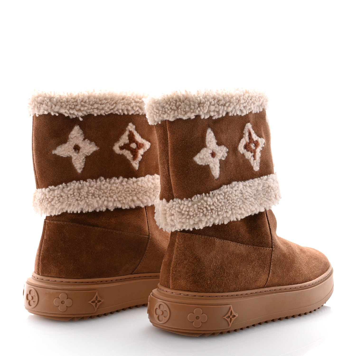 Louis Vuitton Suede Calfskin Shearling Snowdrop Flat Ankle Boot 37 Cognac 4 of 12