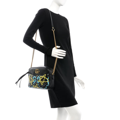 Gucci Calfskin Matelasse GucciGhost Medium GG Marmont Chain Shoulder Bag Black New Acquamarine 2 of 8