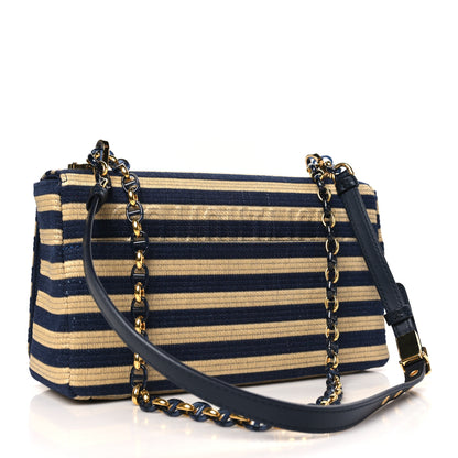 Christian Dior Canvas Striped Cannage Medium Caro Bag Beige Navy 3 of 11