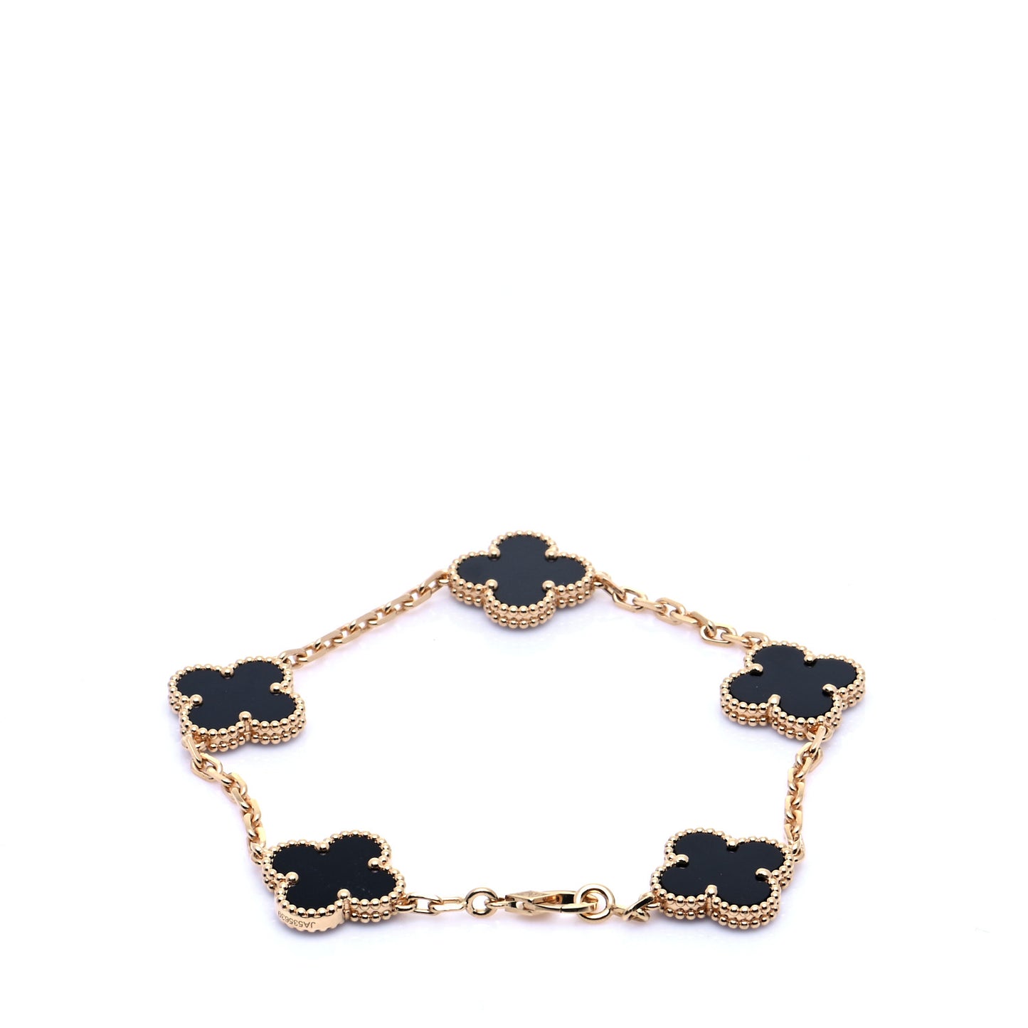 18K Yellow Gold Black Onyx 5 Motifs Vintage Alhambra Bracelet