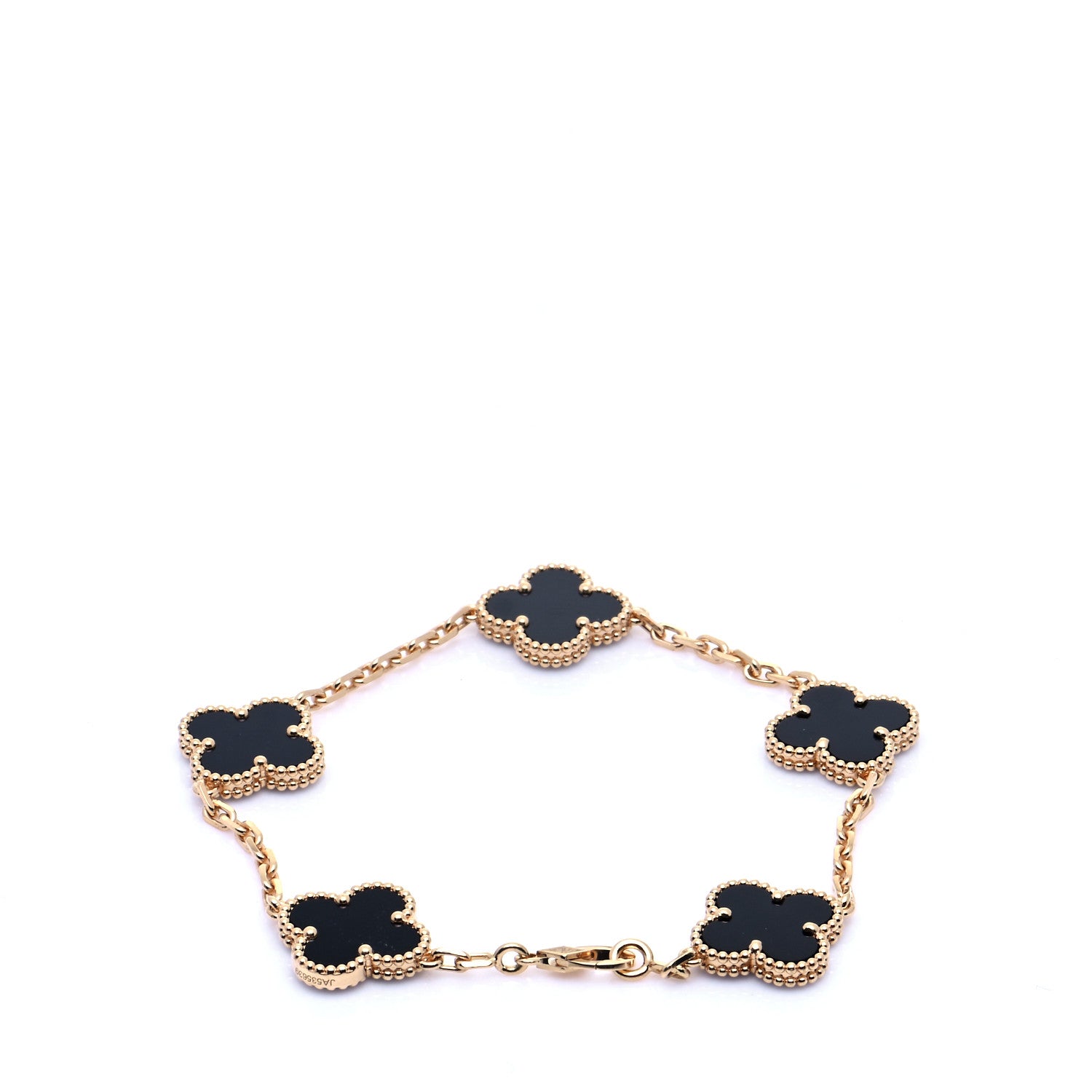 Van Cleef & Arpels 18K Yellow Gold Black Onyx 5 Motifs Vintage Alhambra Bracelet 3 of 9