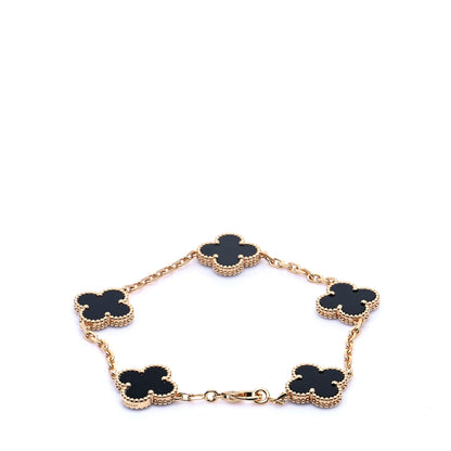 Van Cleef & Arpels 18K Yellow Gold Black Onyx 5 Motifs Vintage Alhambra Bracelet 3 of 9