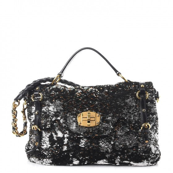 Paillettes Sequined East West Satchel Argento